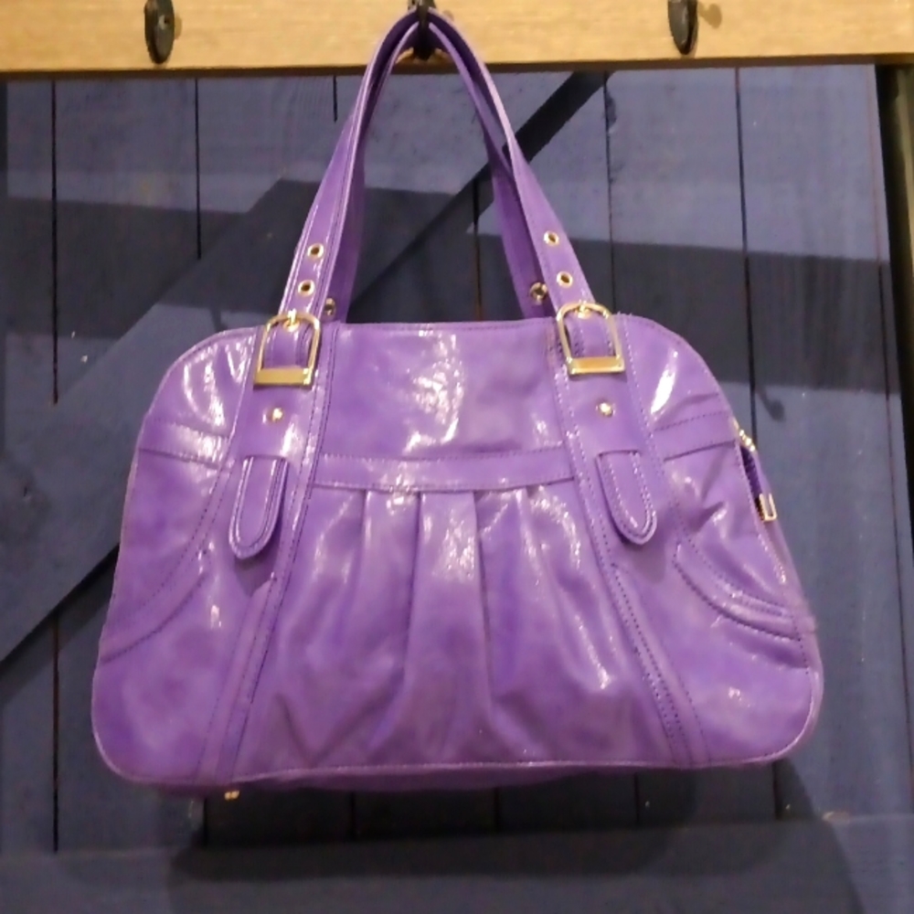 Maxx New York Tote Purple Shoulder Bag Zipper Purse Multi Compartments.